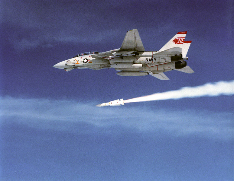 F-14A VF-1 launching AIM-54 Phoenix U.S. Navy [Public domain], via Wikimedia Commons 