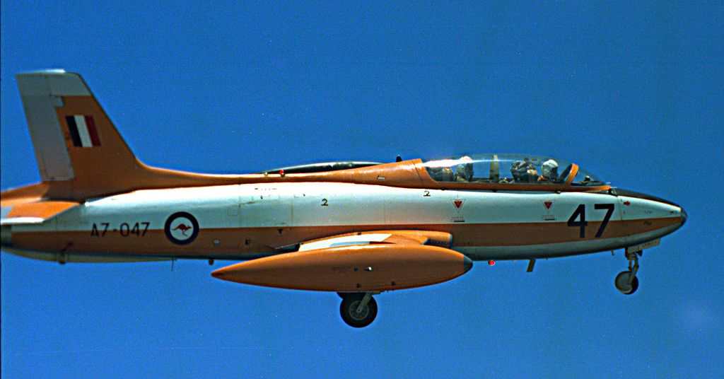 RAAF Macchi MB-326 A7-047 in flight, off Fremantle during a flypast of Australian aircraft carrier HMAS Melbourne, circa August 1980; https://commons.wikimedia.org/wiki/File:RAAF_Macchi_MB-326_No_A7-047_1980.jpg